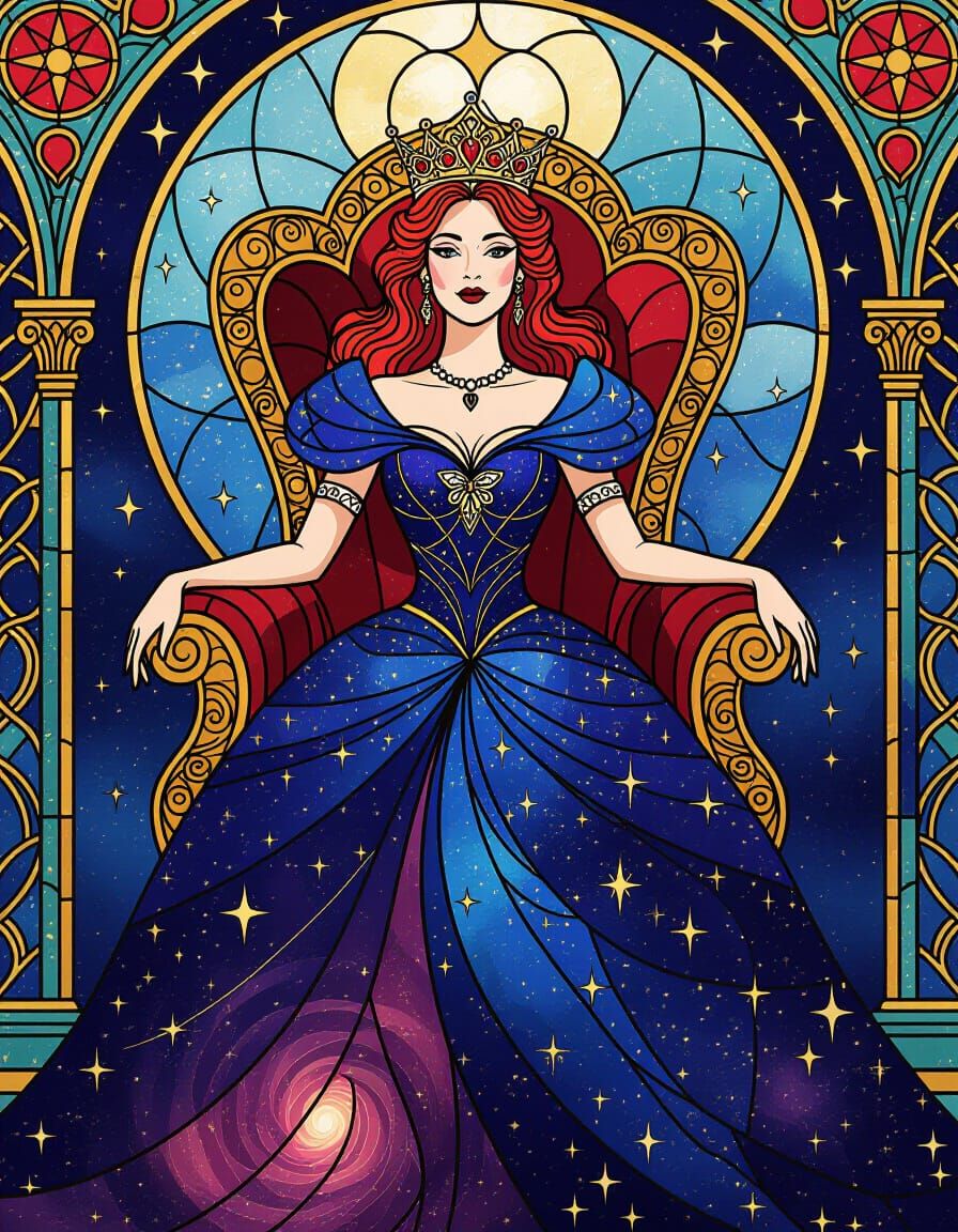 Celestial Queen of Hearts Empress on Cosmic Dust Throne
