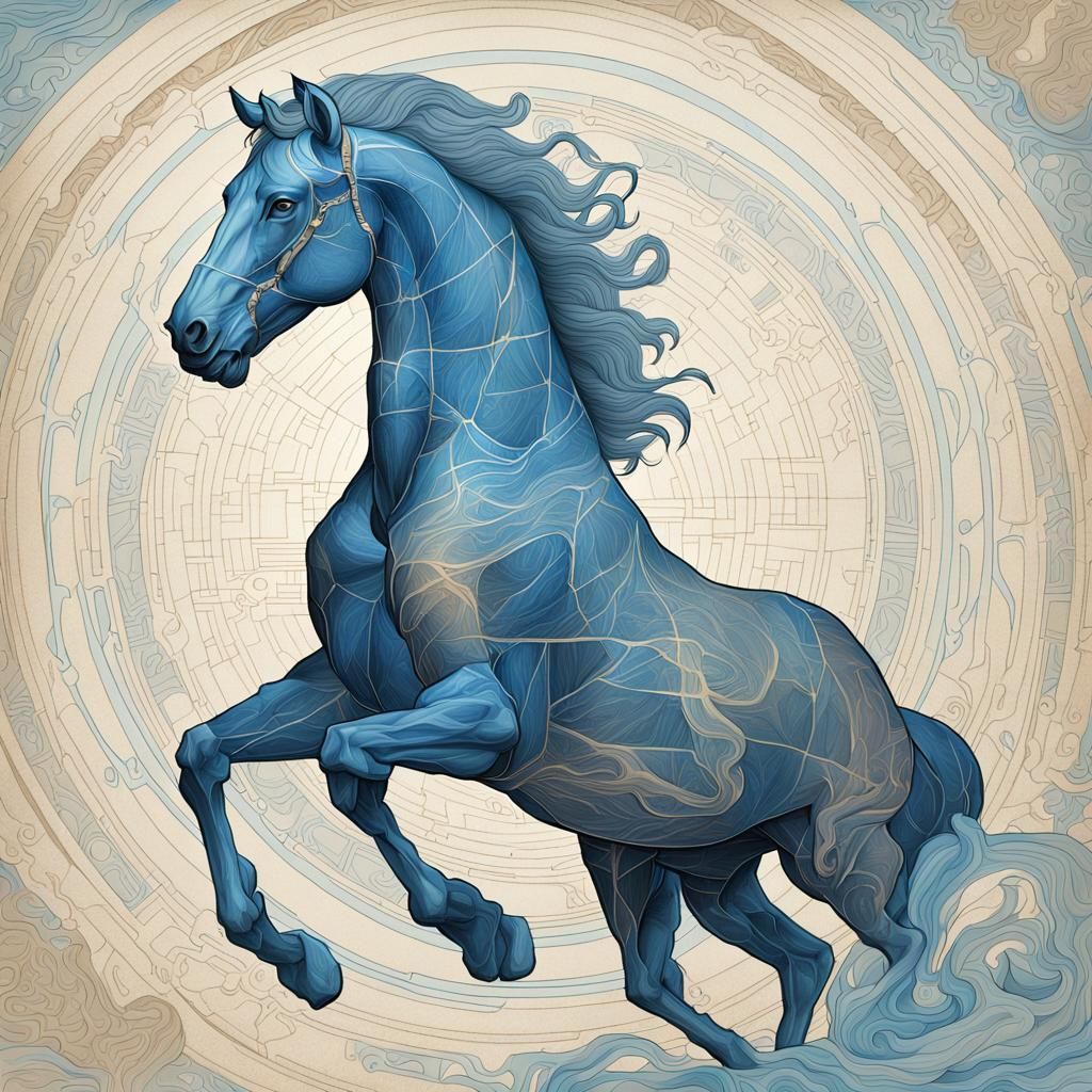 Da Vinci-Inspired Centaur with Glowing Blue Circuitry