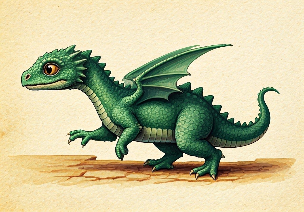 Baby Dragon Hatchling's First Steps: Medieval Manuscript Art