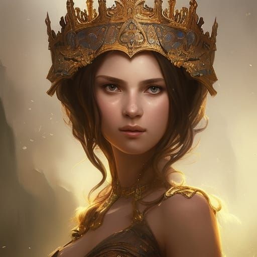 Medieval Queen Portrait in Art Nouveau Style