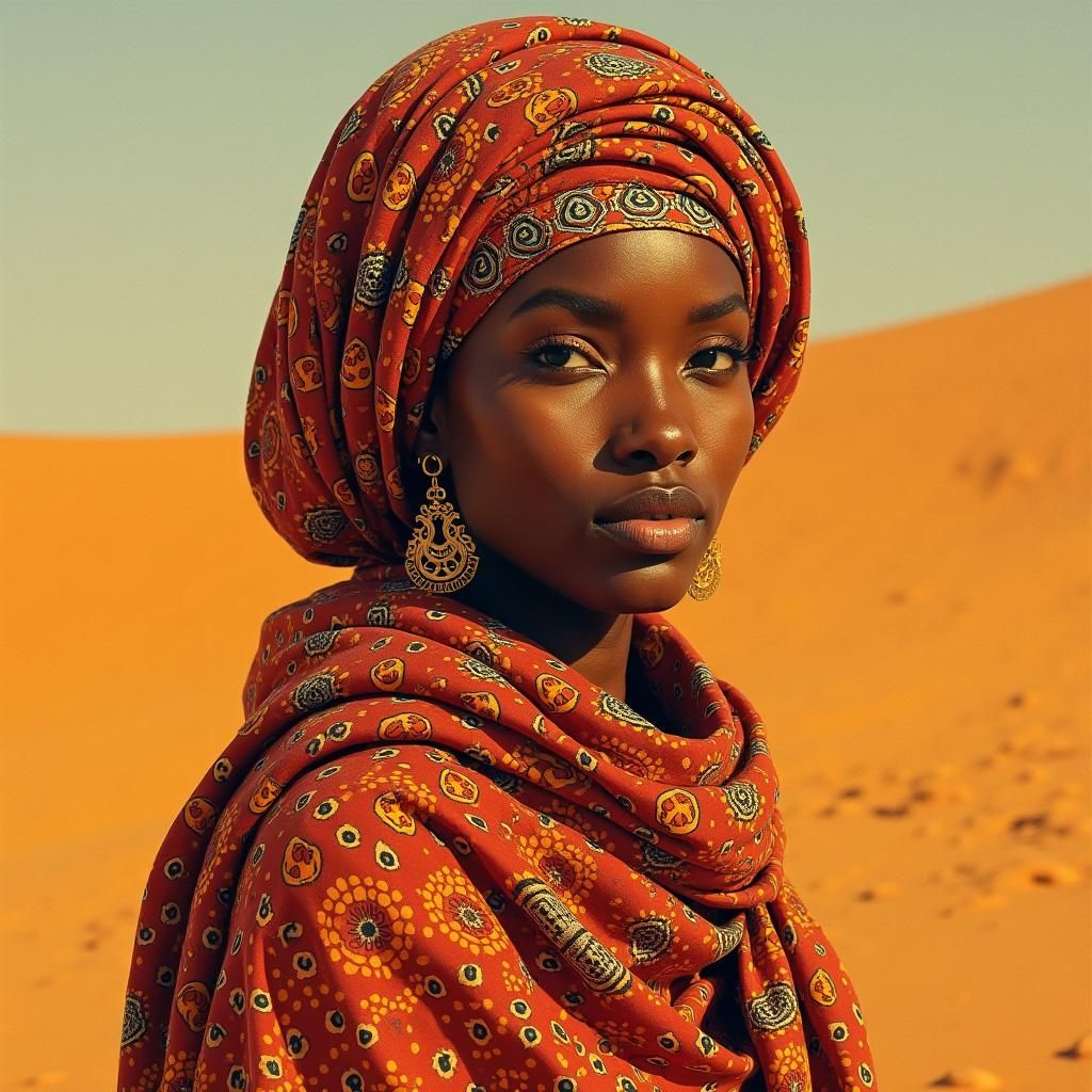 Somali Woman in Vibrant Hijab, African Art