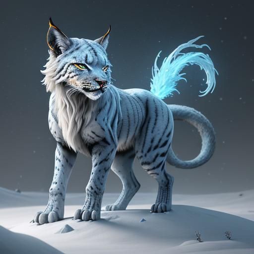 Snow Lynx with Skeleton Tail on Misty Peak