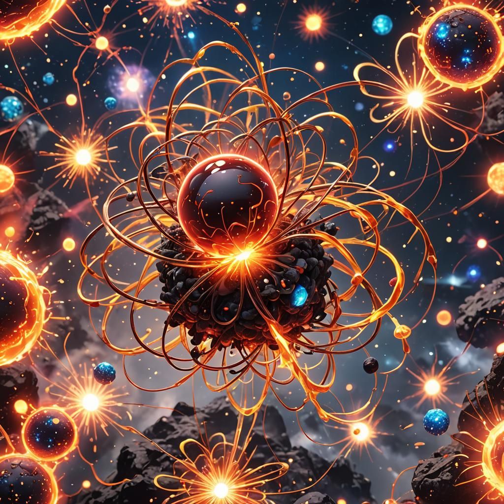 Anime Atom in Lava with Swirling Electrons