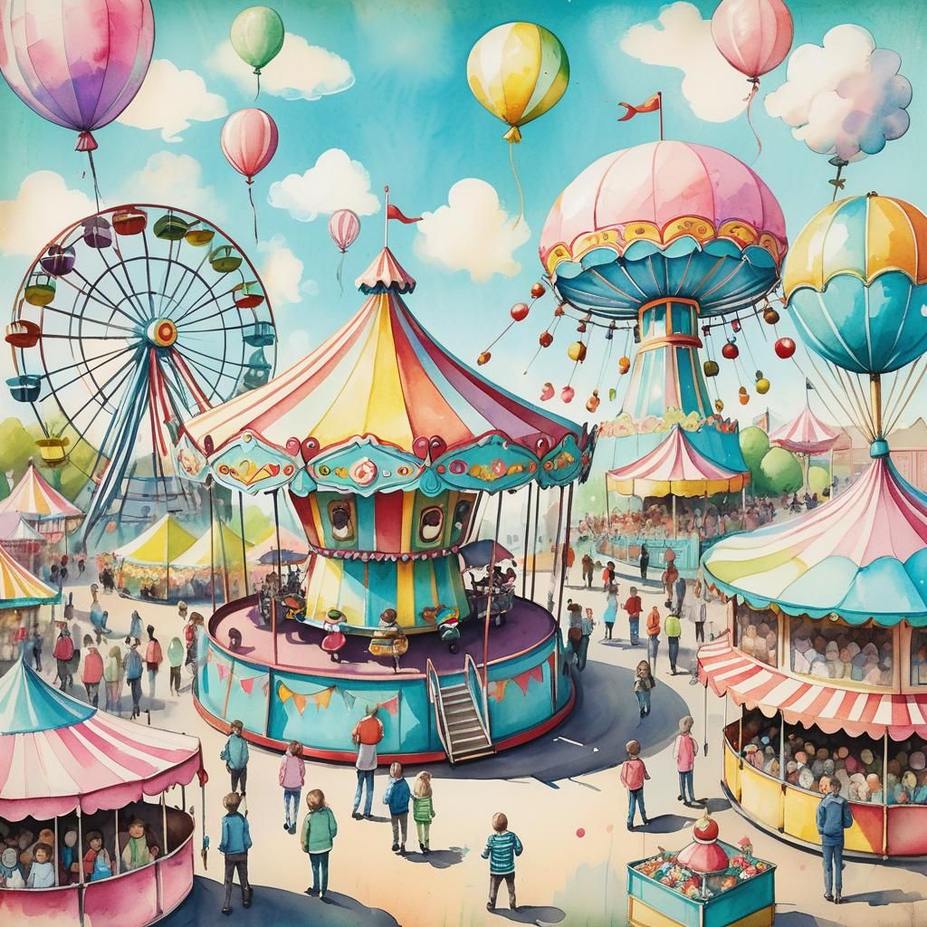 Vintage Spring Carnival in Watercolor Sketch Style
