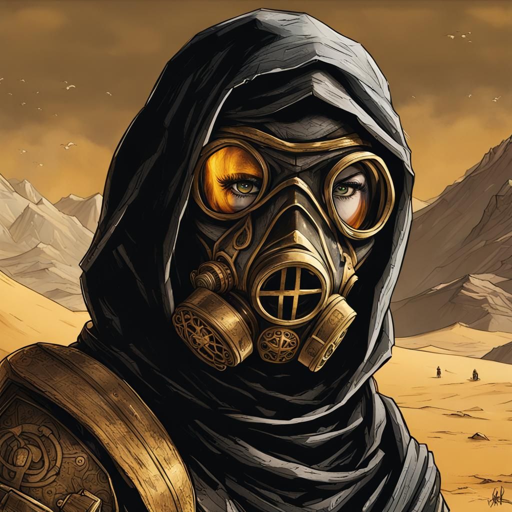 Cyberpunk Assassin in Desert Landscape