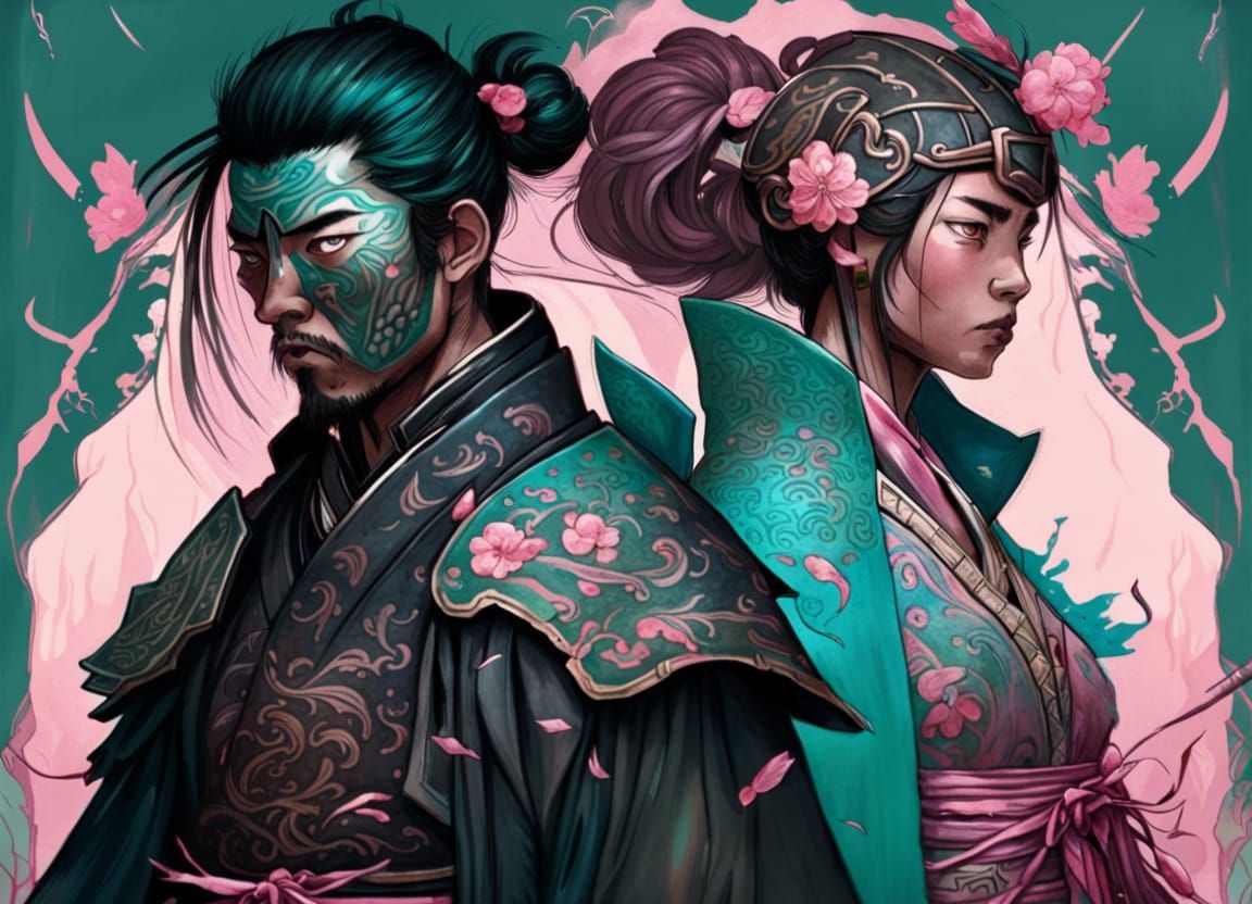 Ornate Art Nouveau Samurai in Dark Fantasy Style