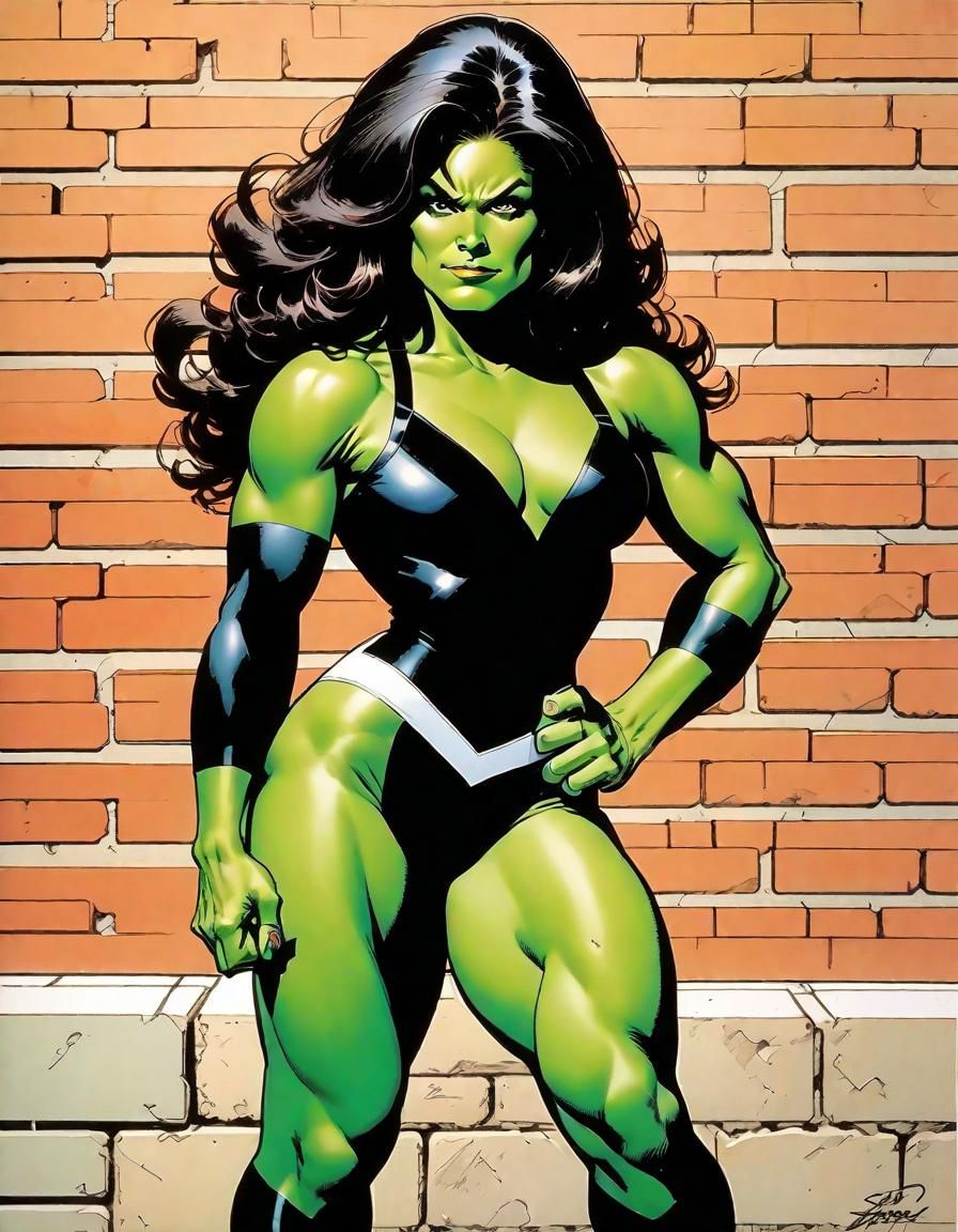 She-Hulk Pinup Portrait in Comic Book Art Style