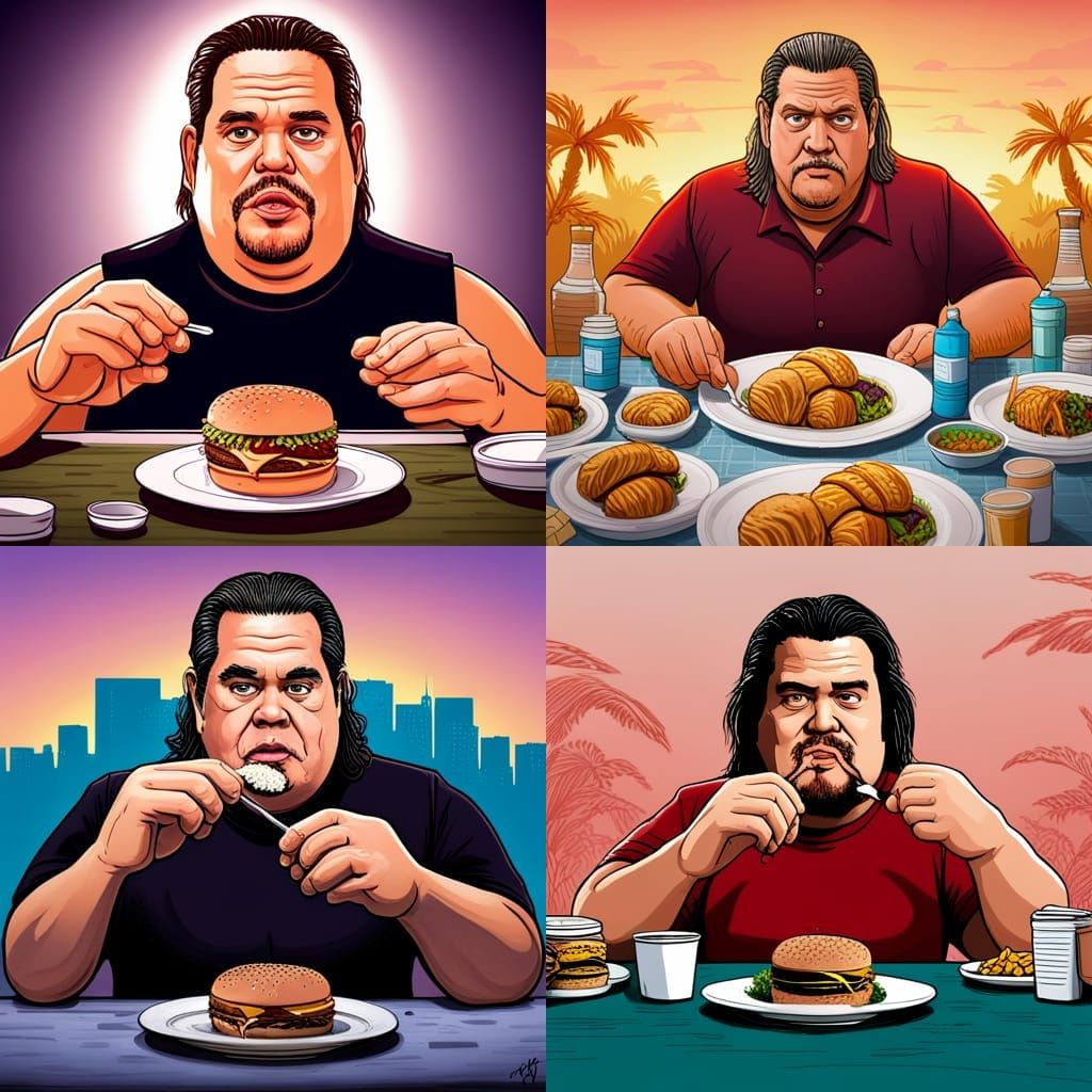 Hyperrealistic Portrait of Big Ed Eating