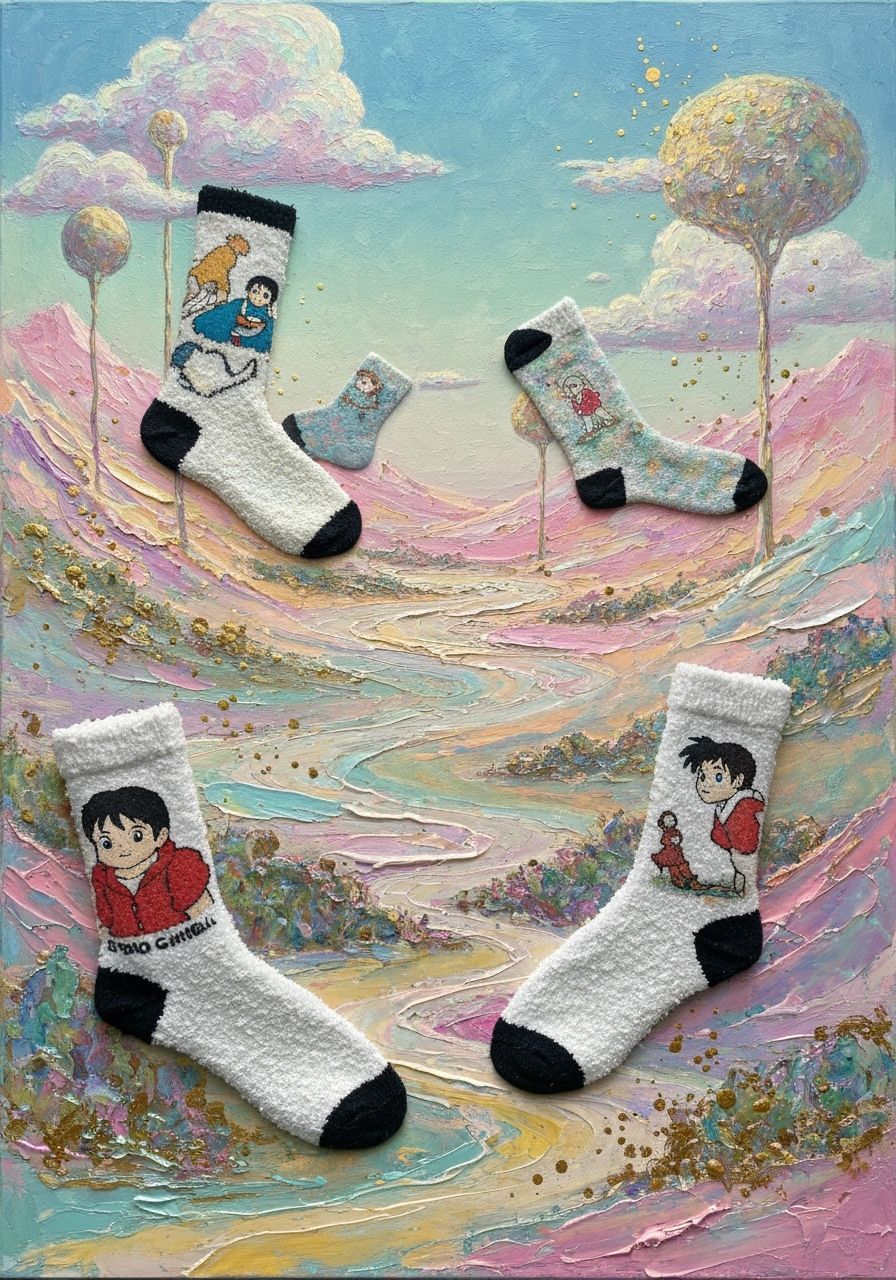 Surreal Anime Landscape with Socks in Mixed Media Style