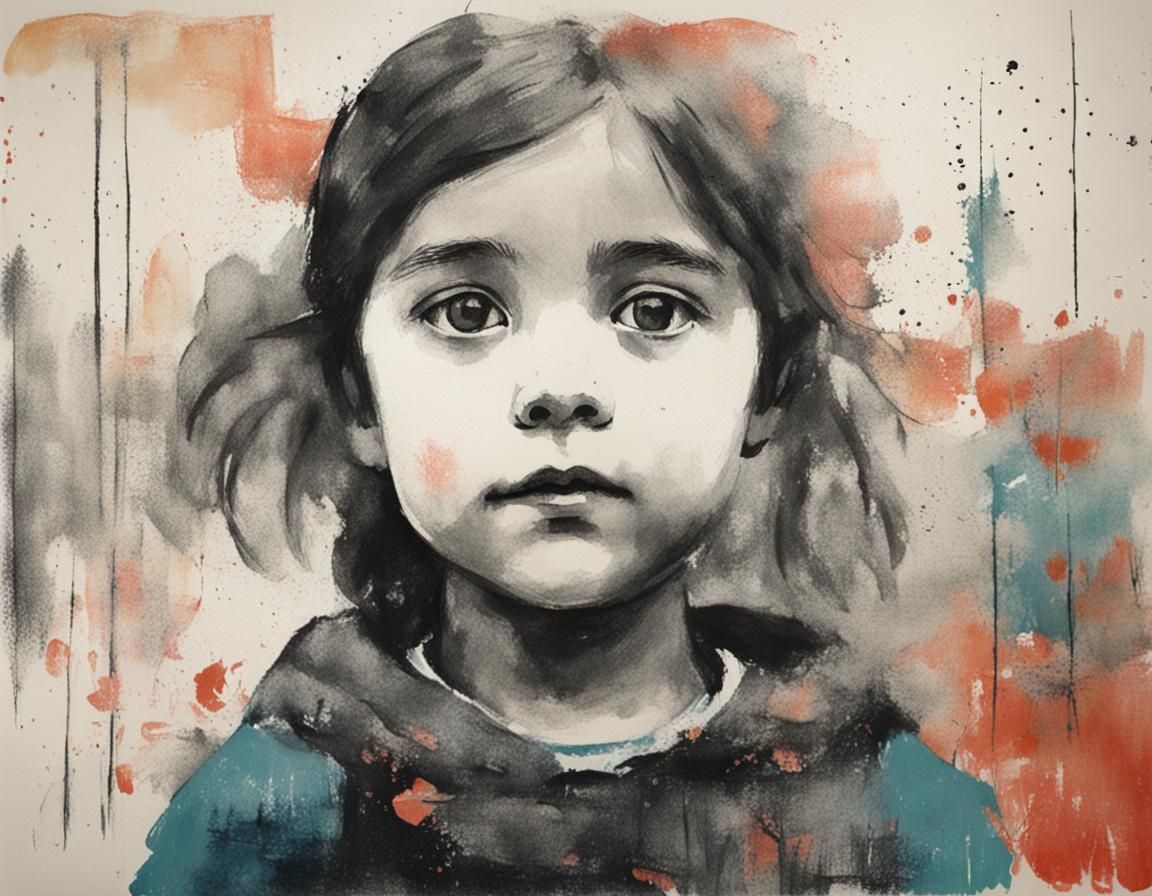 Cute Girl in Monotype Art