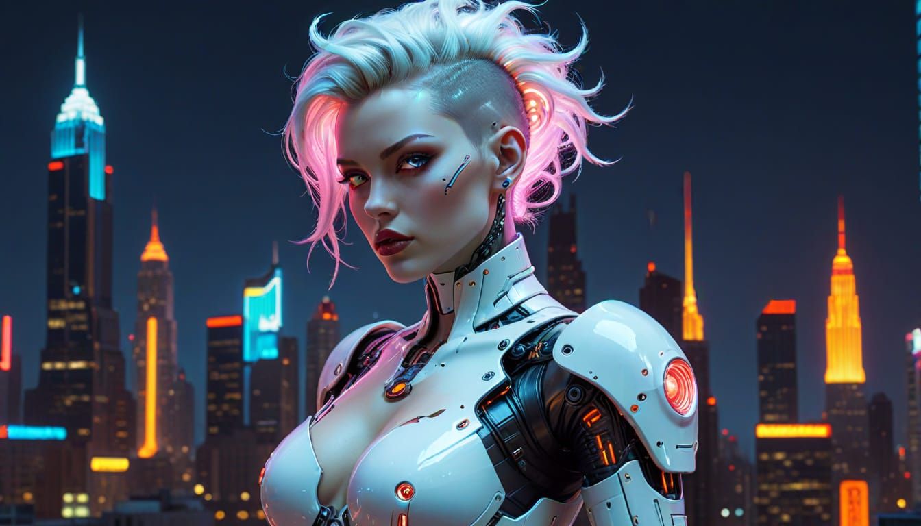 Cyberpunk Cyborg Pinup with Neon Lights