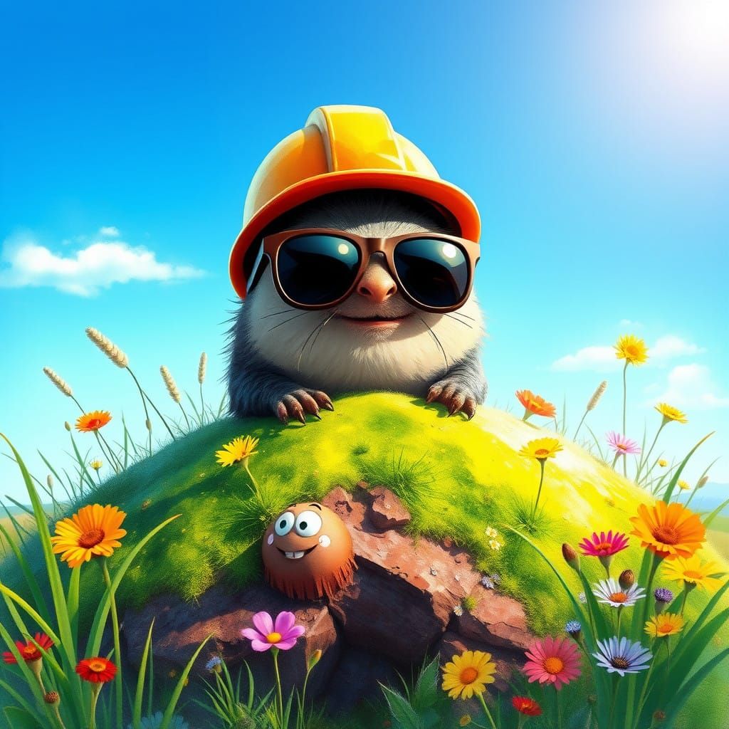 Whimsical Golf Course Mole in Watercolour Style