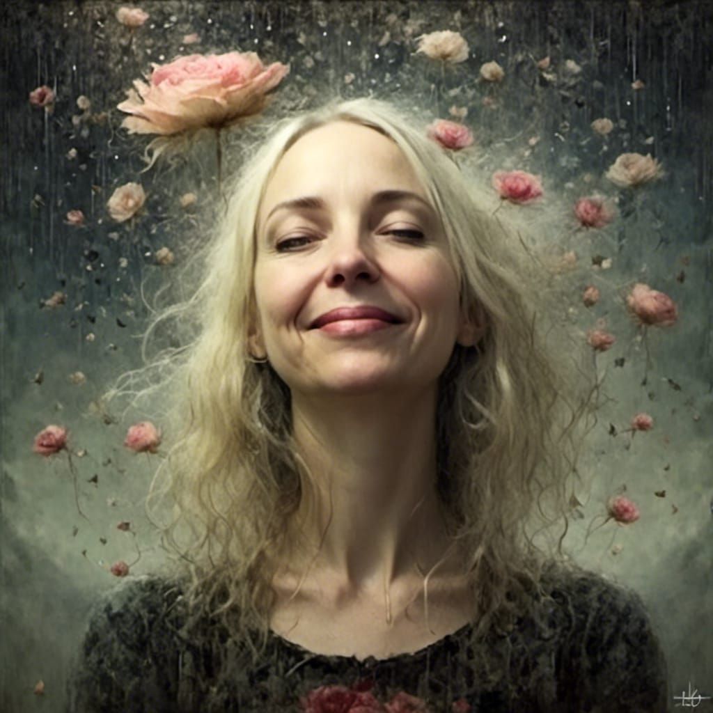 Blonde Woman in Rain, Detailed Digital Art