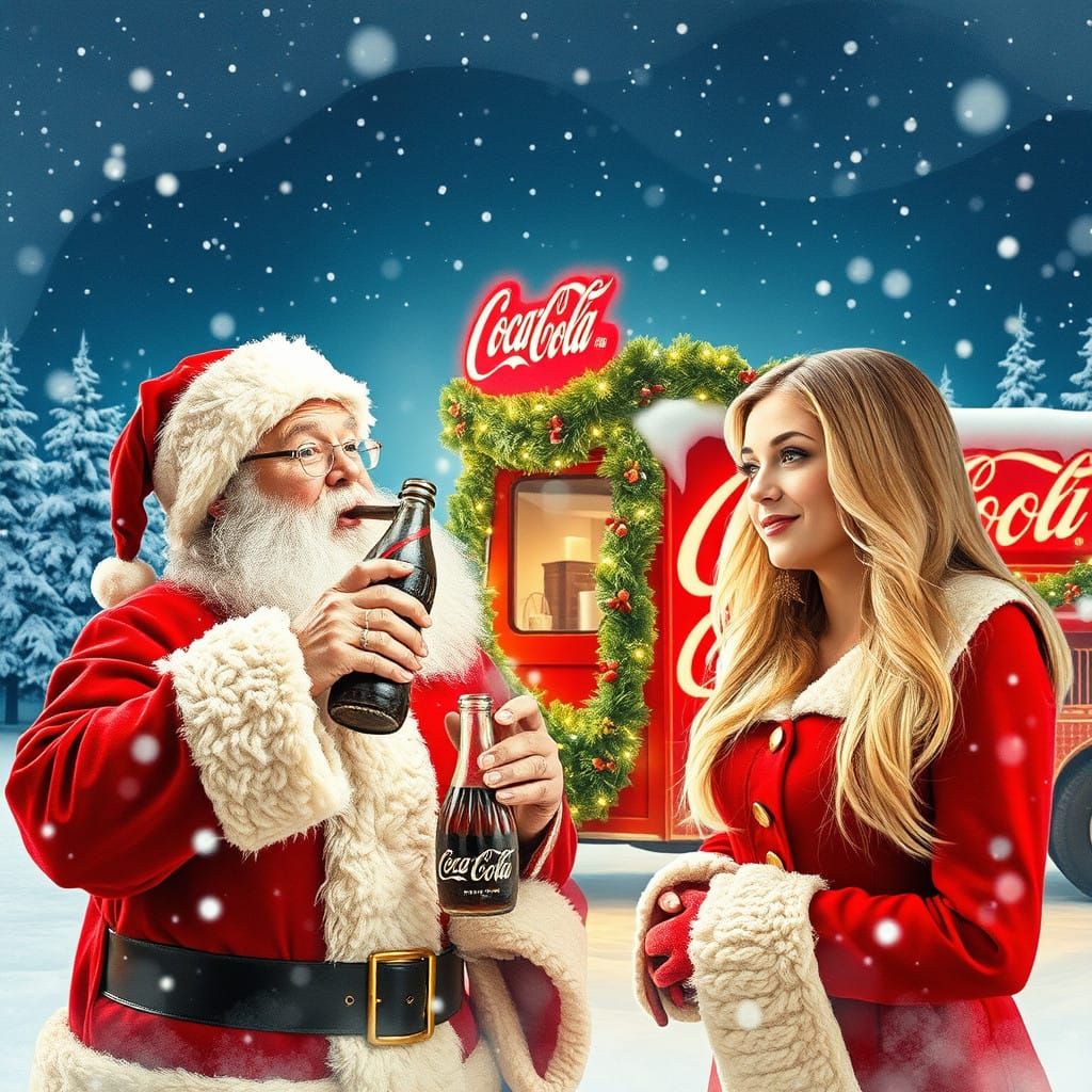 Vintage Santa Claus Sips Coca Cola Under Winter Wonderland