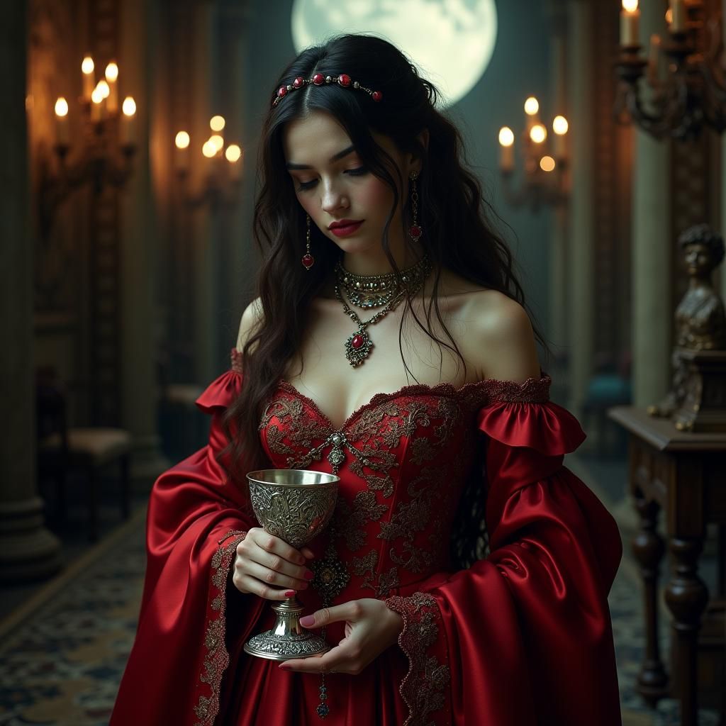 Vampire Woman in Red Silk Gown