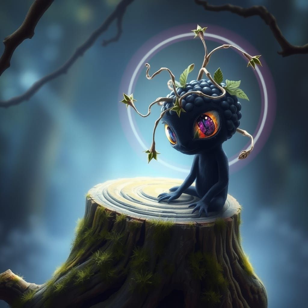Mystical Blackberry Creature in Neon Dreamscapes