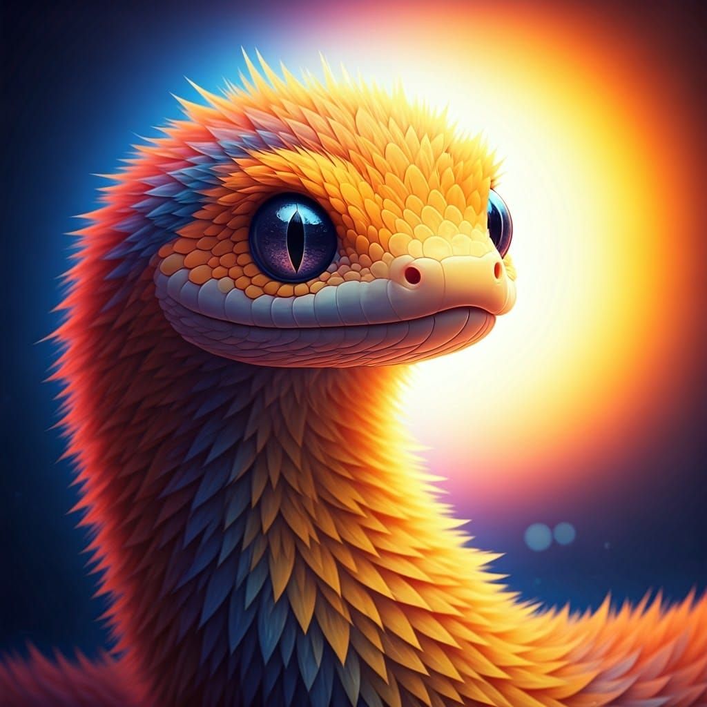 Adorable Fuzzy Baby Snake Portrait in Digital Art Style