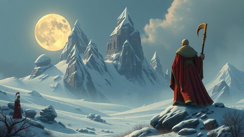 Mystical Winter Monks in Johfra Draak's Dreamlike Style