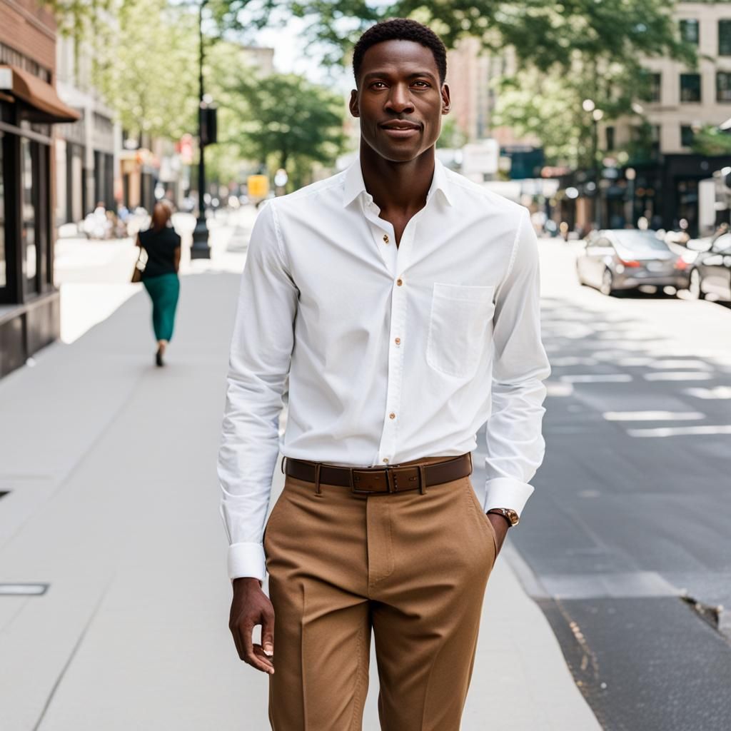 Young Man in White Shirt on Sidewalk