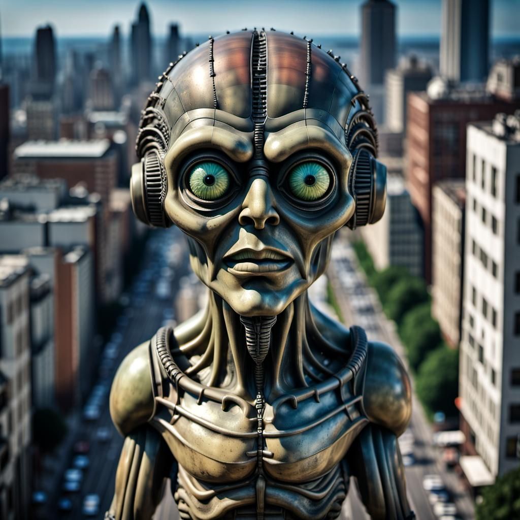 Psychedelic Bobblehead Cityscape: Hyperdetailed Radium Art