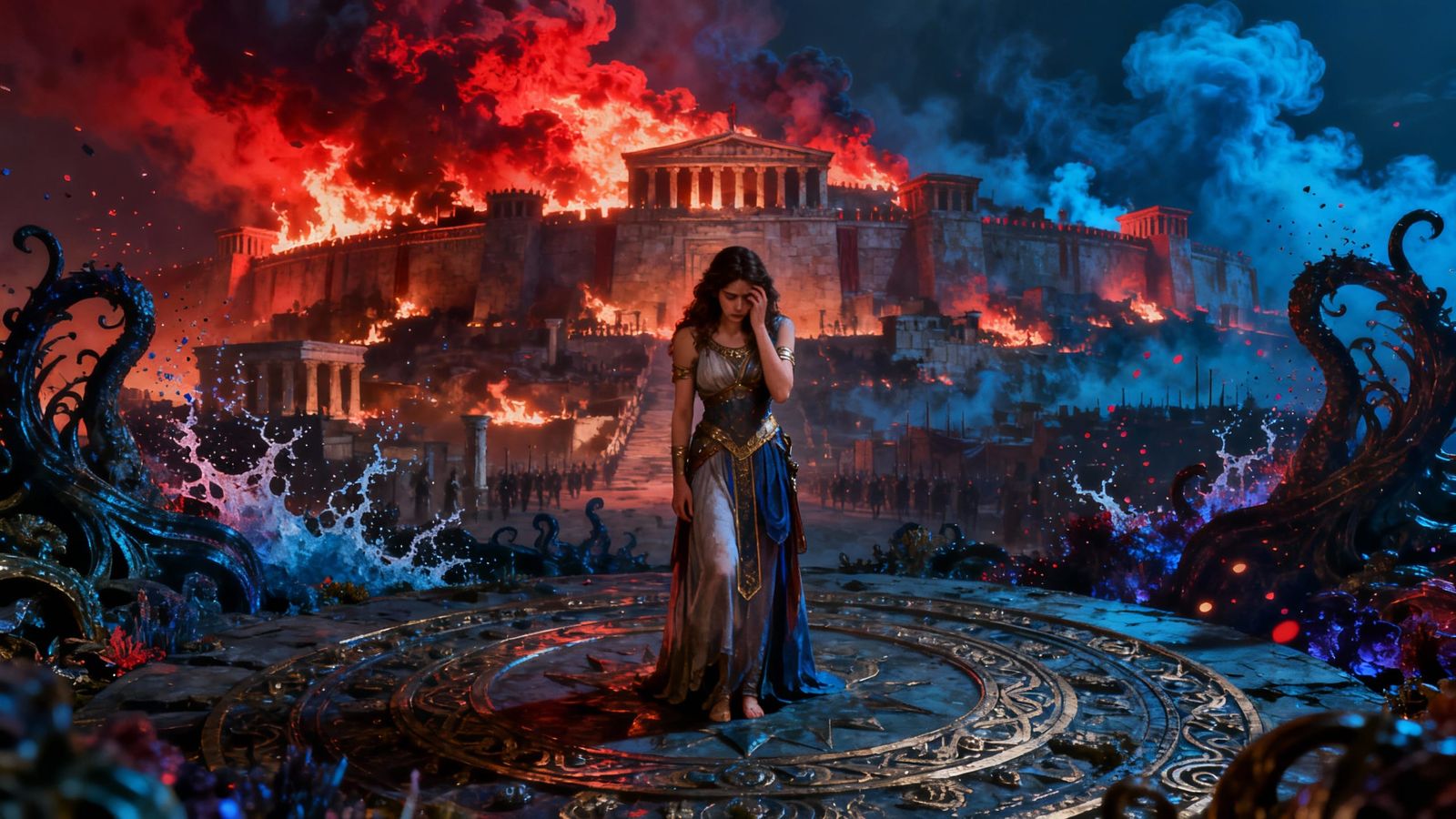 Cassandra's Despair Before Burning Troy in Fantasy Concept A...