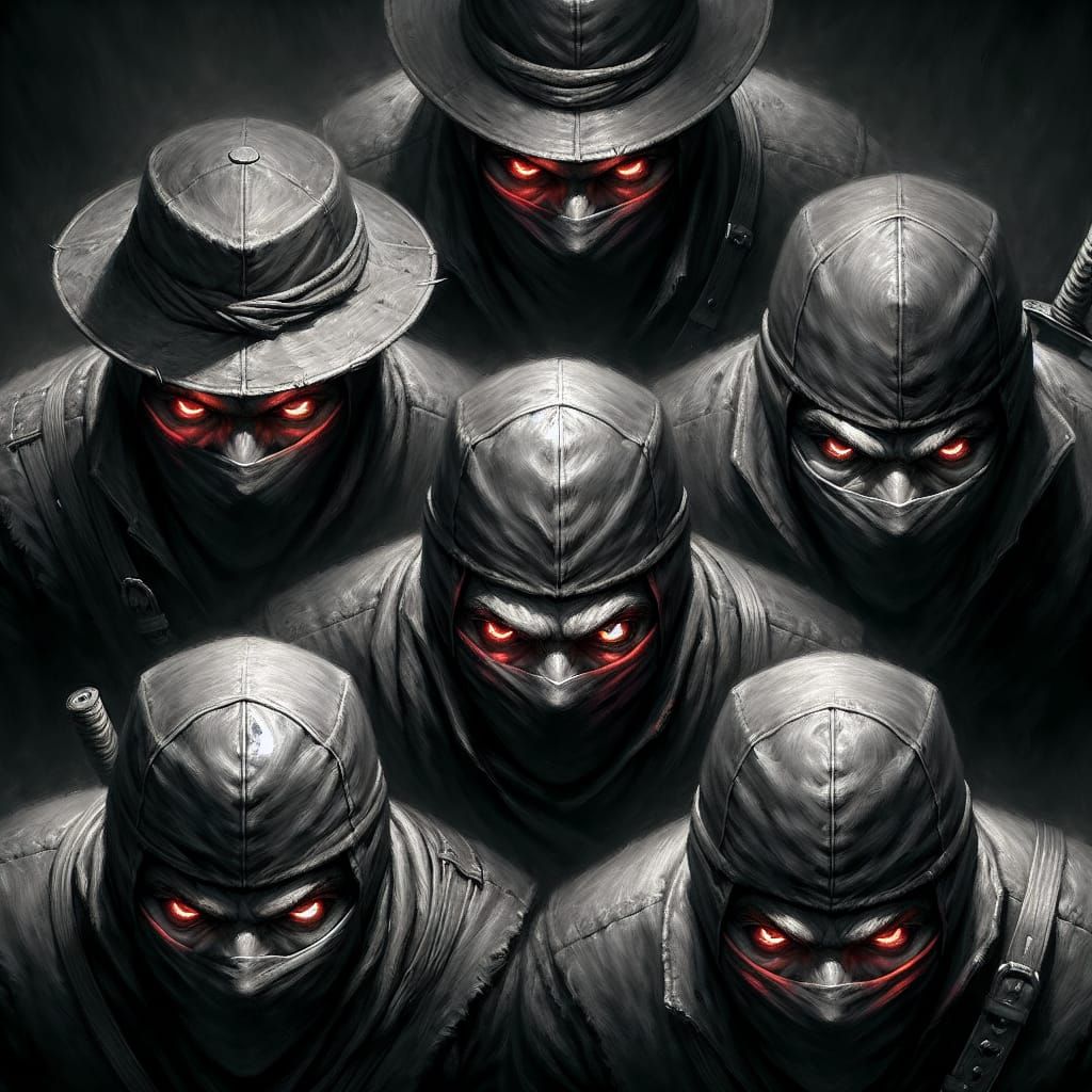 Menacing Ninjas in Romantic Oil Painting Style