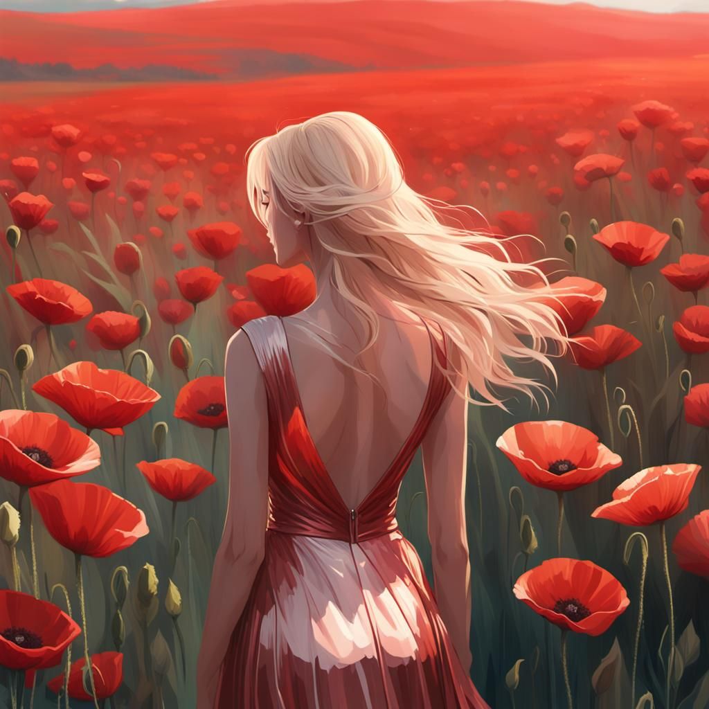 Girl in Poppy Field: Fantasy Digital Painting