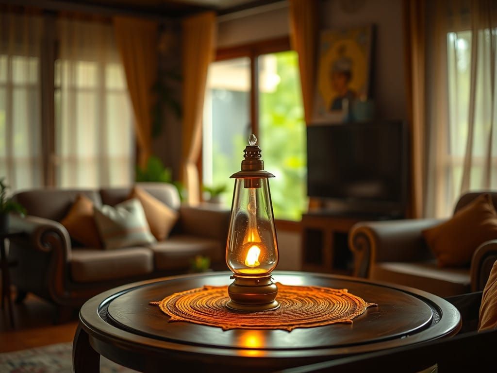 Cozy Indonesian Evening Scene Illuminated by Oil Lamp
