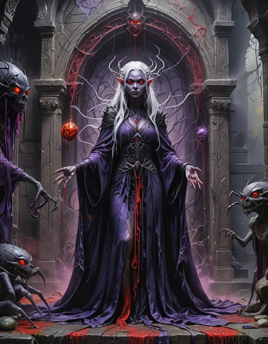 Drow Priestess in Spider Temple, Graffiti Art