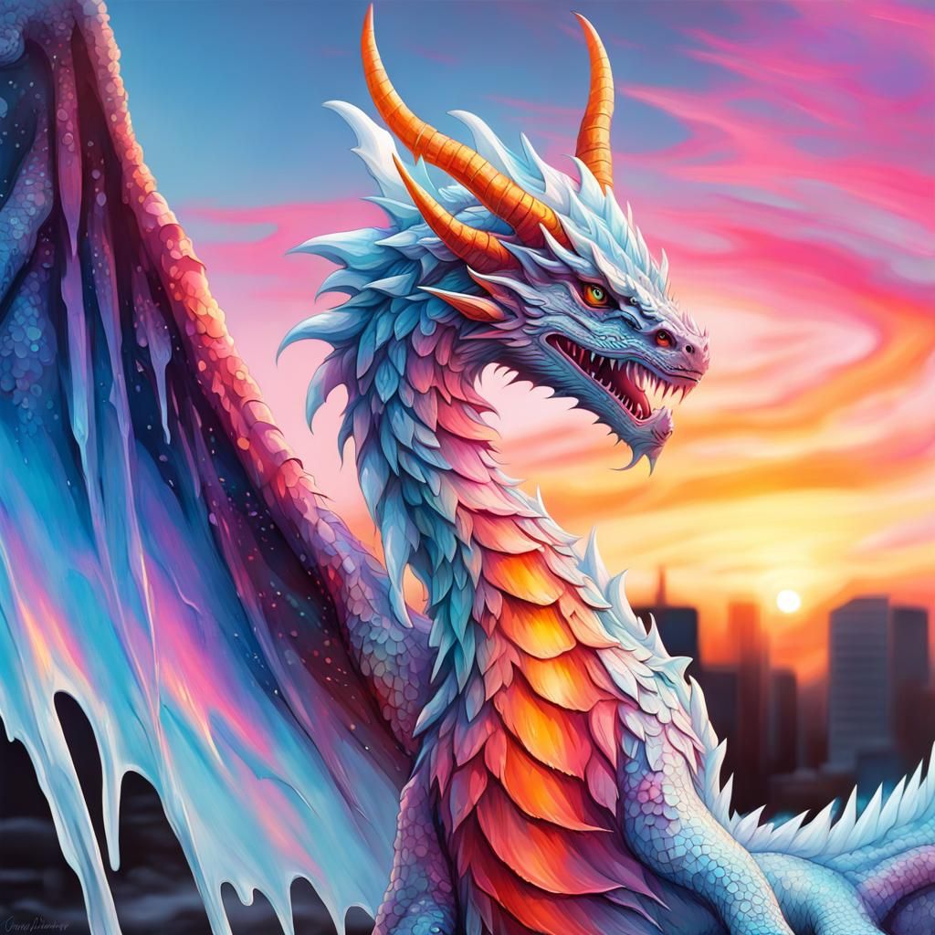 Sunset Ice Dragon Graffiti Art