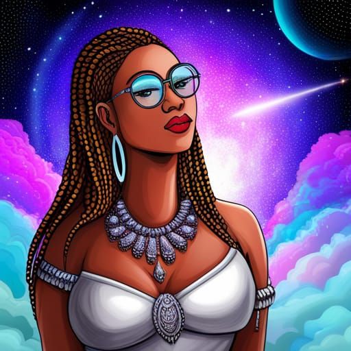 Gothic African American Princess in Cosmic Illustration