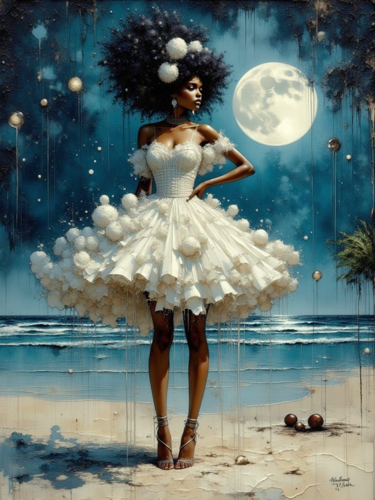 Afro-Cuban Woman in Pom Pom Dress on Miami Beach