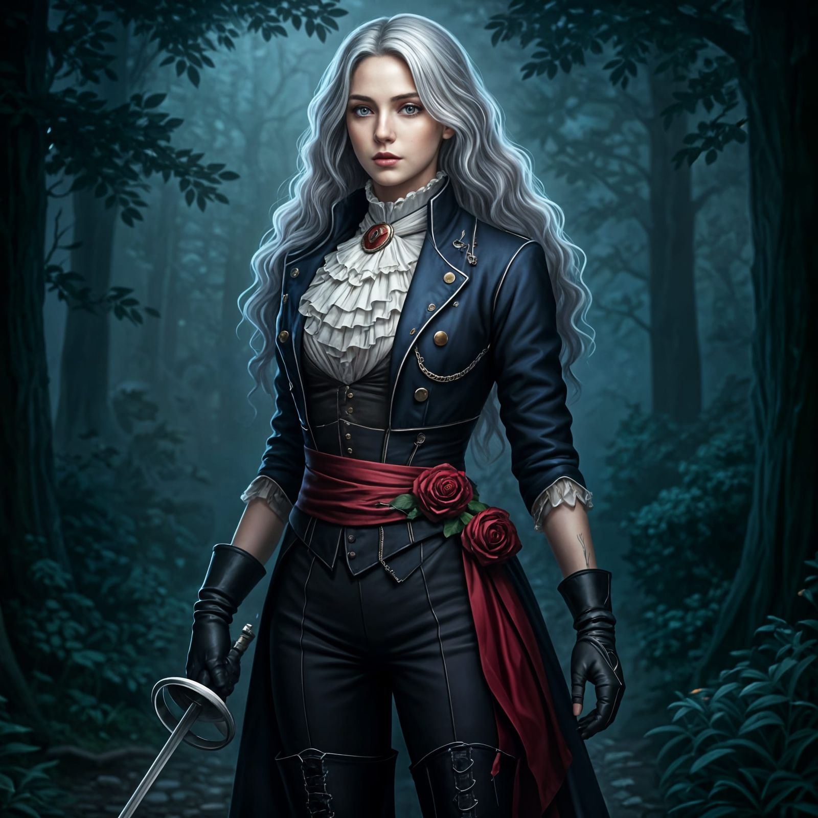 Aristocratic Fencer Portrait in Rococo Military Style