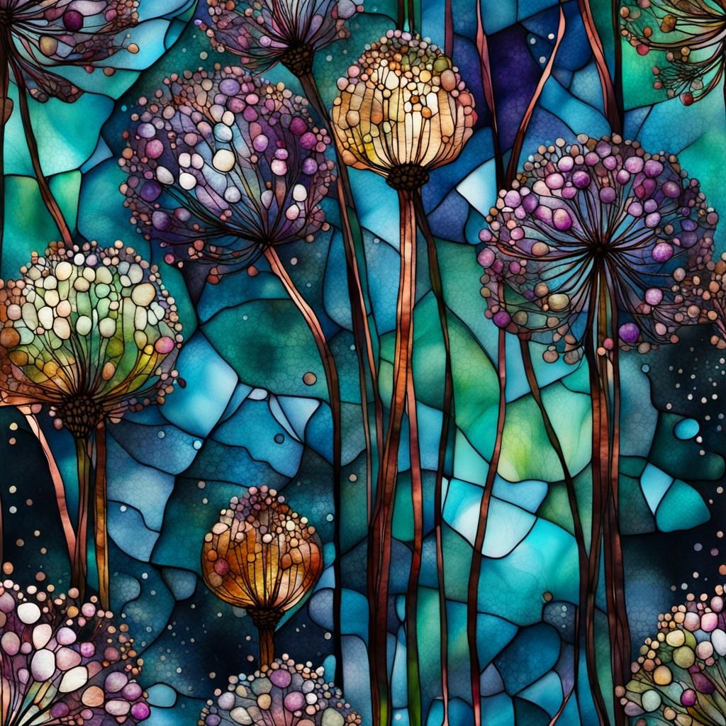 Allium Seedhead in Alcohol Inks and Stained Glass