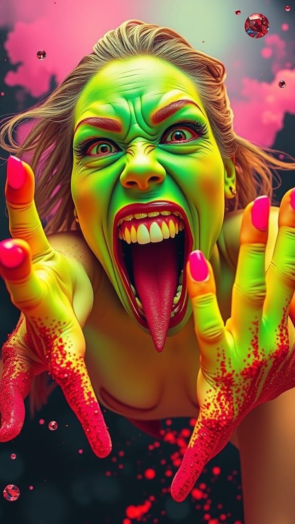 Raging Fluorescent Figure Reaching Out