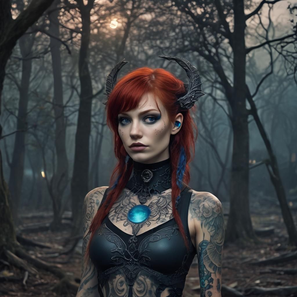 Vampire Woman with Crescent Moon Tattoo