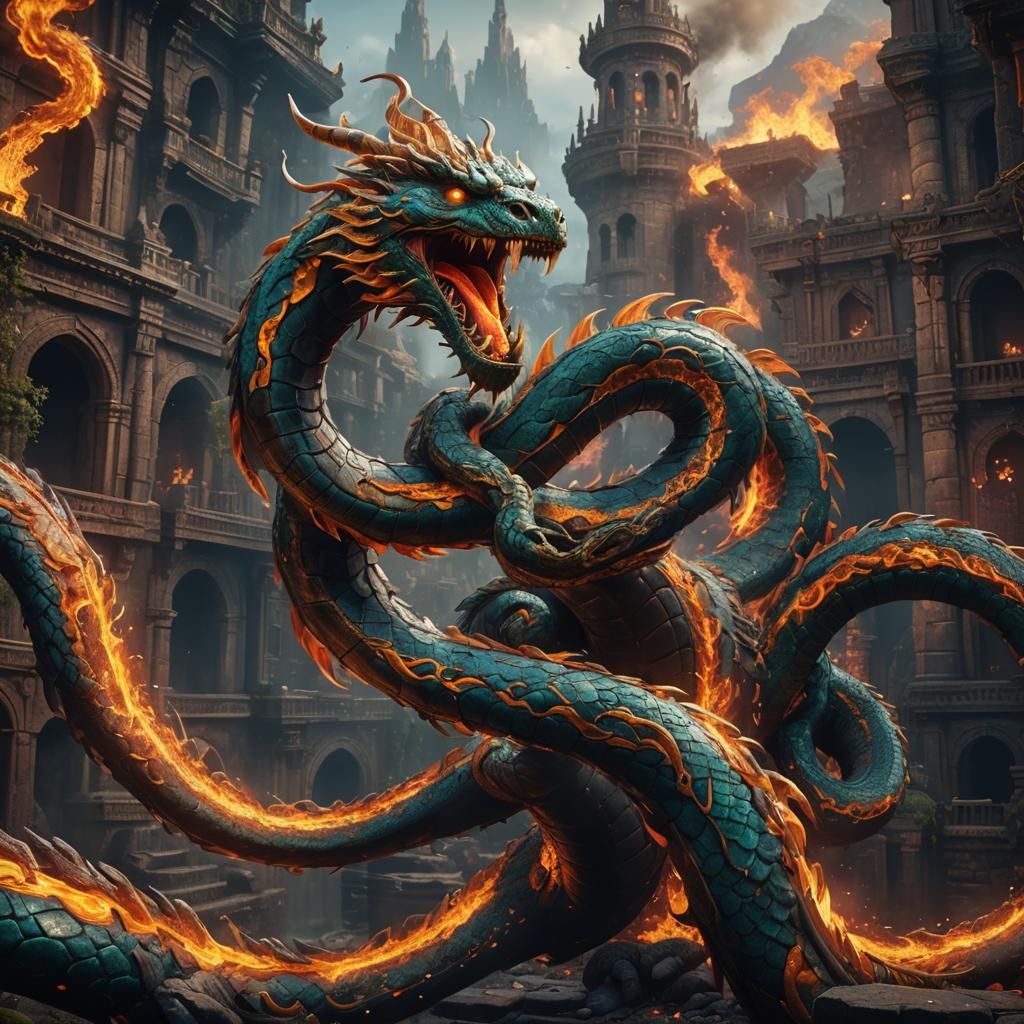 Fiery Serpent in Detailed Fantasy Art