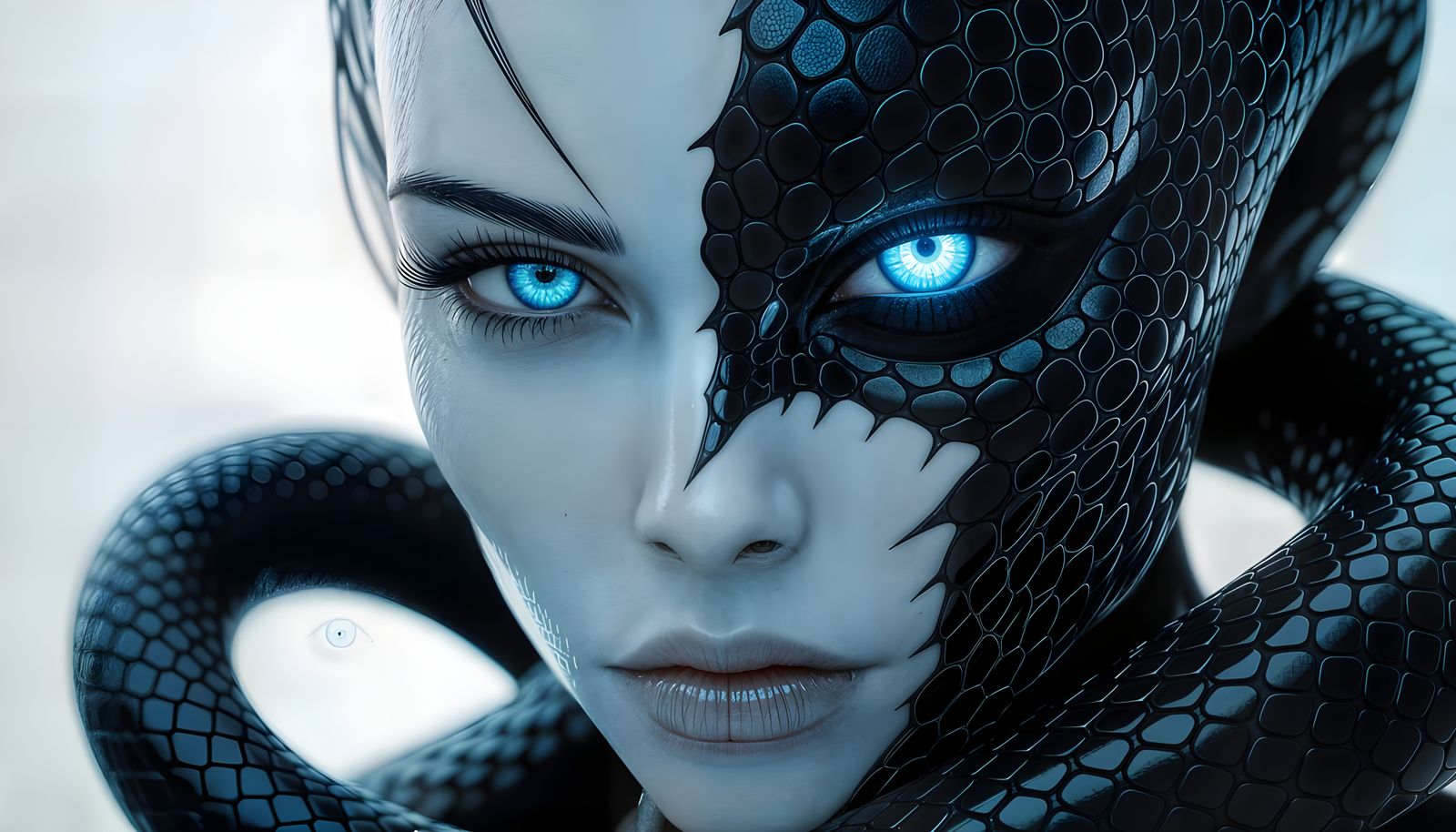 Half Human, Half Alien Face with Glowing Eye