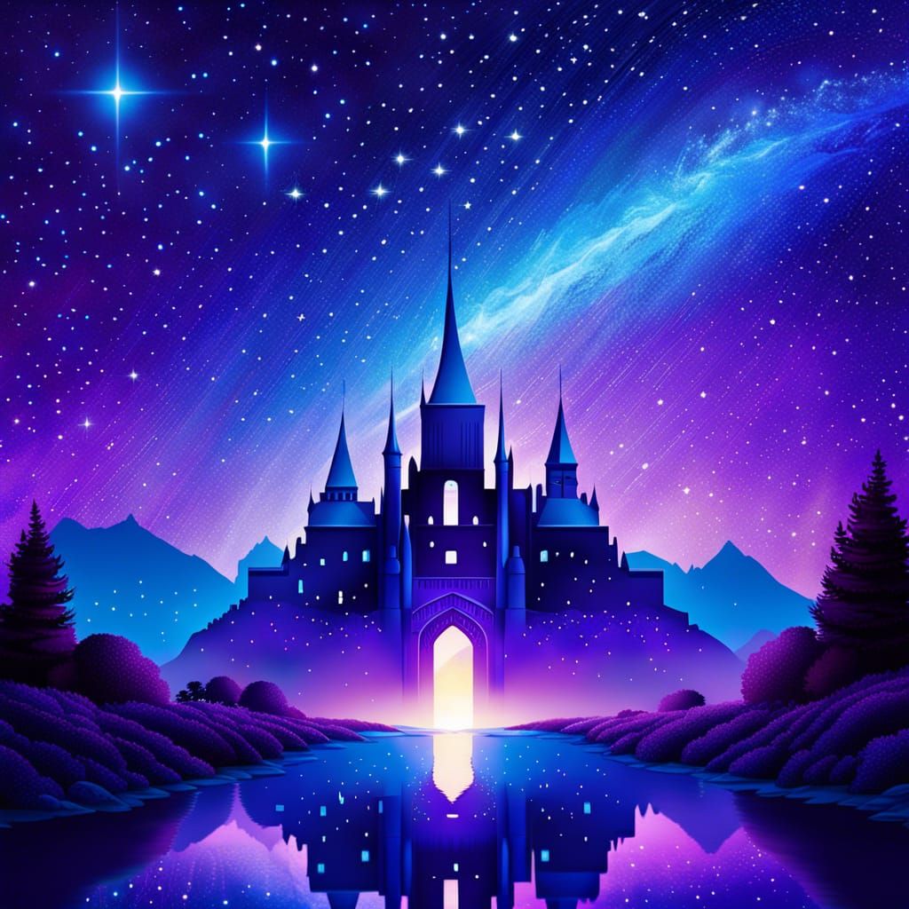 Celestial Galaxy Castle Amidst Starry Skies