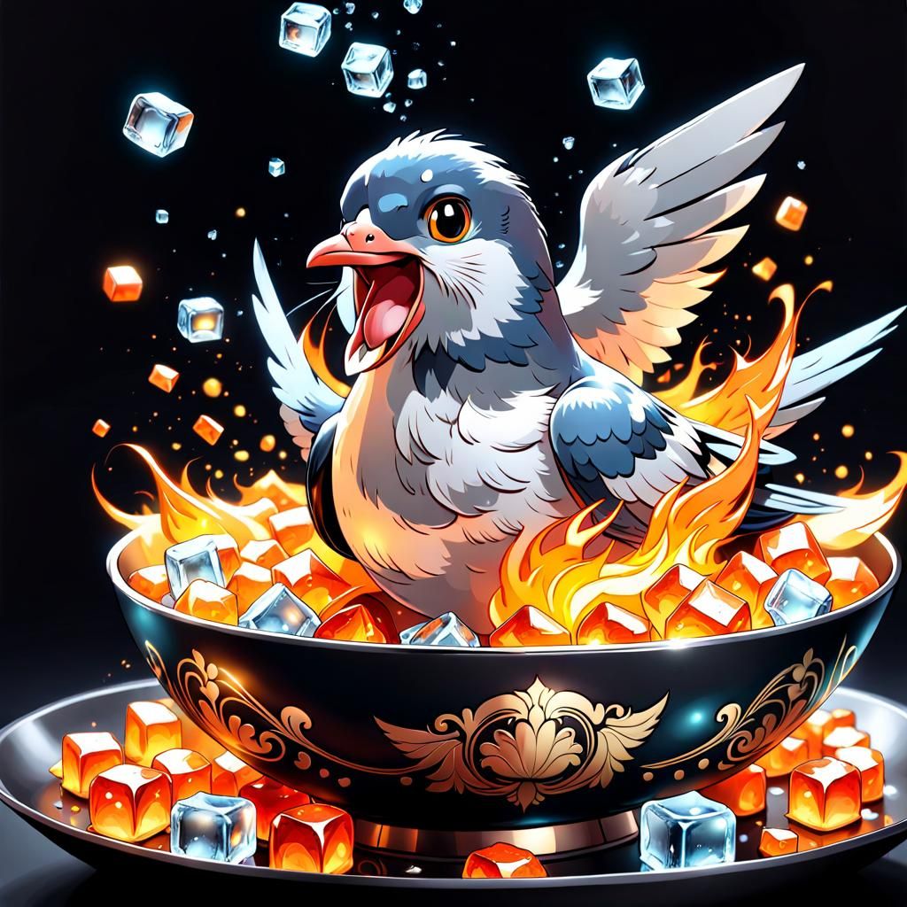 Laughing Pigeon in Love, Inkpunk Gouache Style