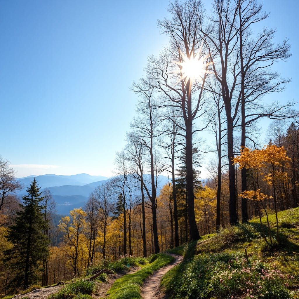 Whimsical Spring Awakening Amidst Majestic Mountain Trees
