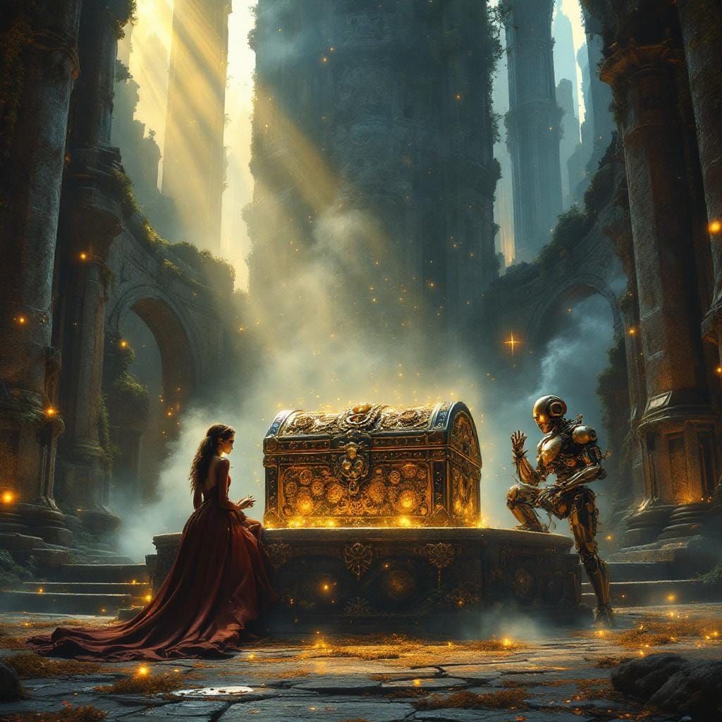 Steampunk Treasure Chest Scene with Victorian Figures