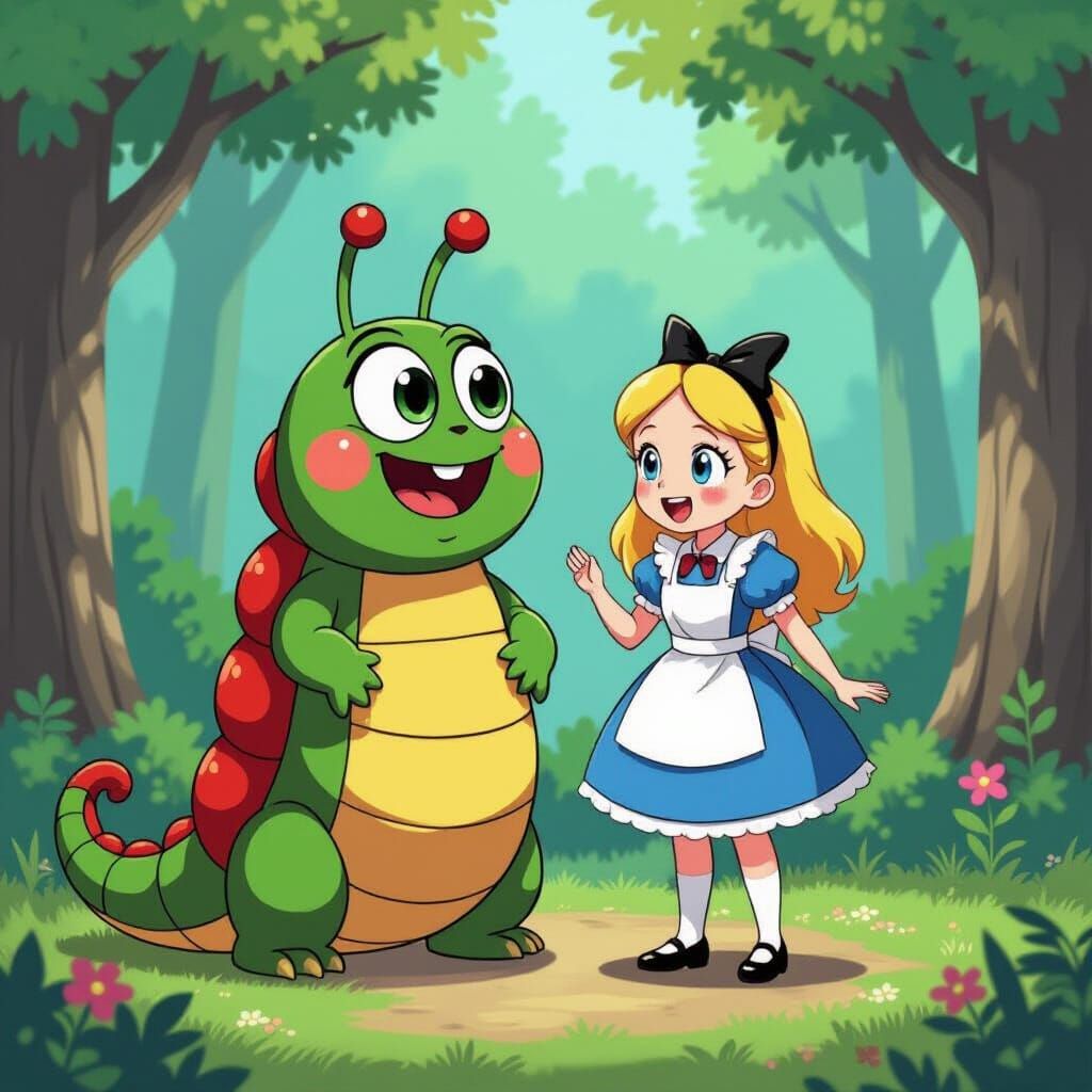 Alice in Wonderland: Caterpillar's Excited Encounter