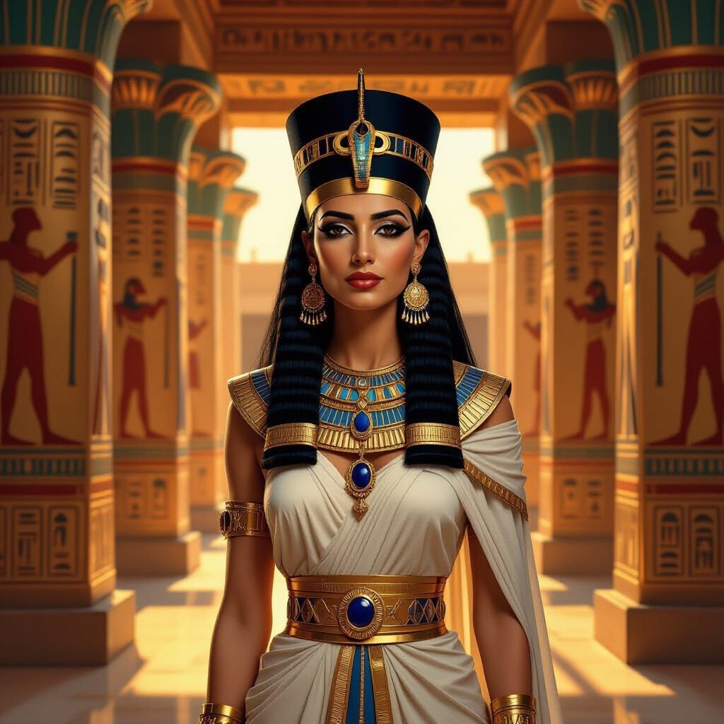 Regal Egyptian Queen in Grand Temple Hall