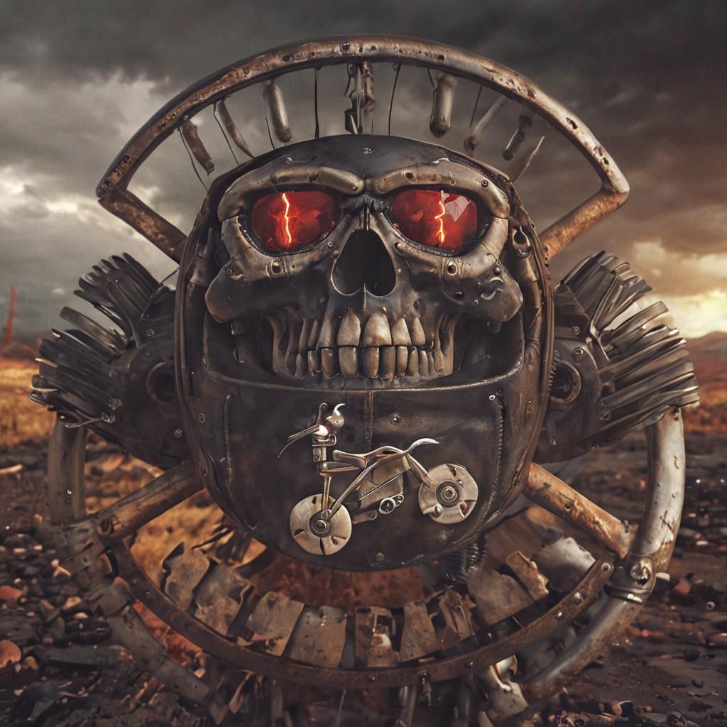 Skull Rider in Post-Apocalyptic Wasteland