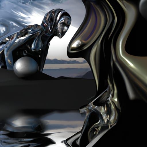 Malicious Fluid Metal Female in Dark Fantasy Landscape