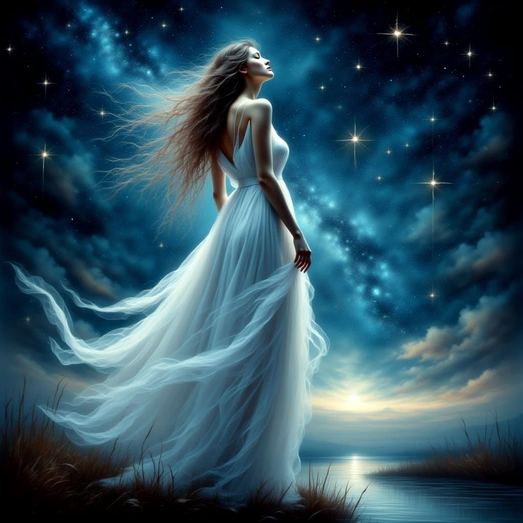 Antique Watercolor Starlit Dreamscape