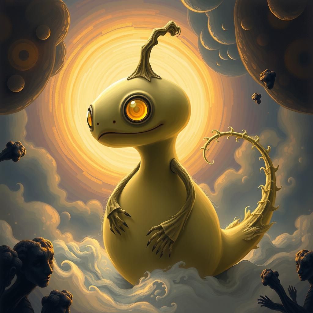 Ethereal Gourd Creature in Dreamscape, Mixed Media