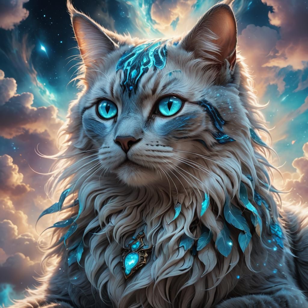 Mystical Cat-Woman in Ethereal Fantasy Art