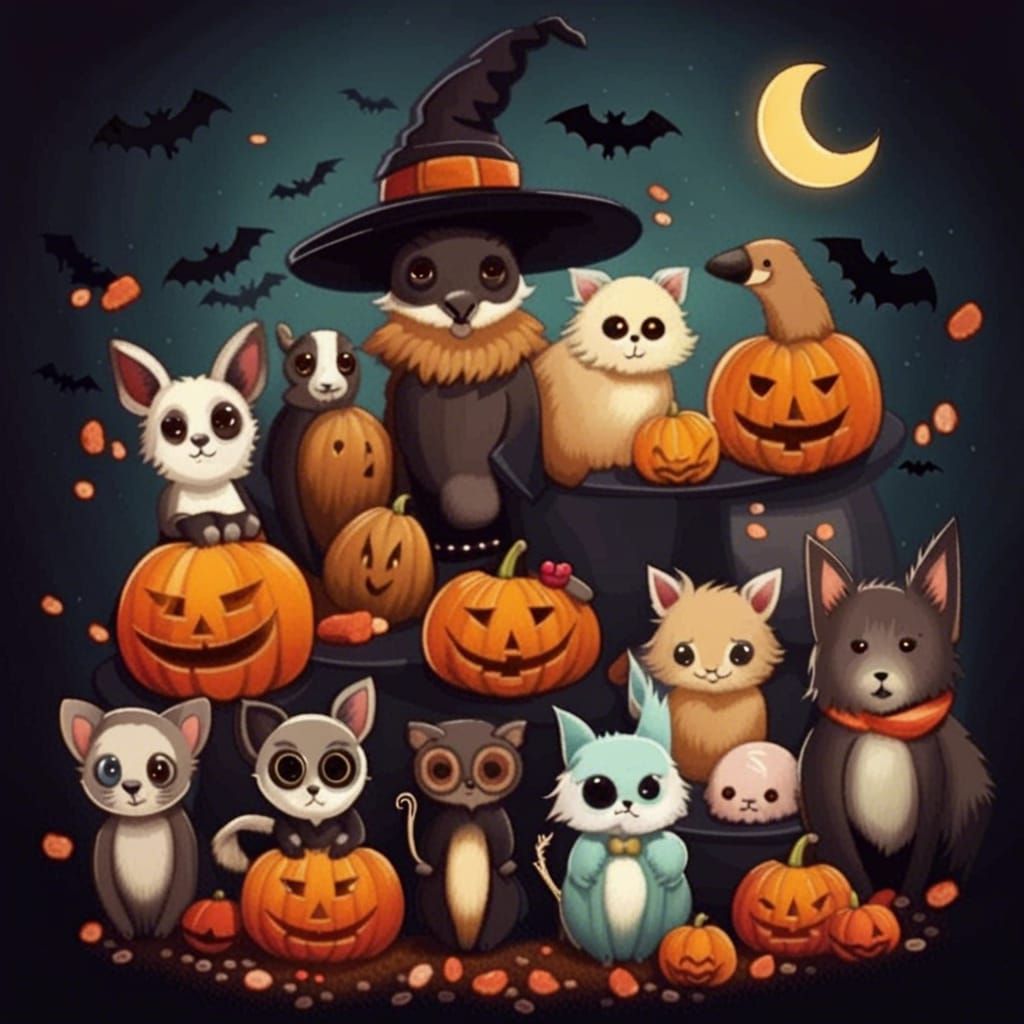 Cute Animals Trick or Treating on Halloween